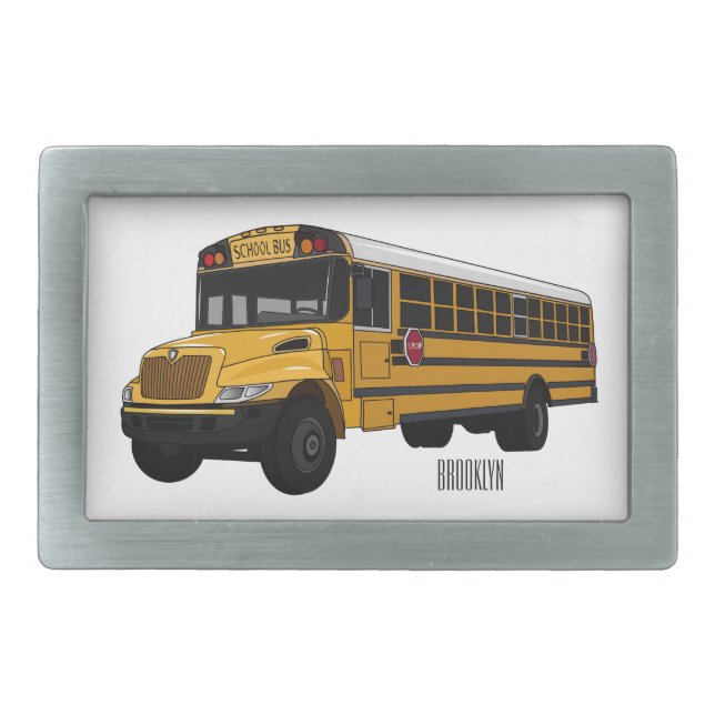 School bus cartoon illustration belt buckle (Front)