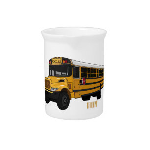 School bus cartoon illustration beverage pitcher