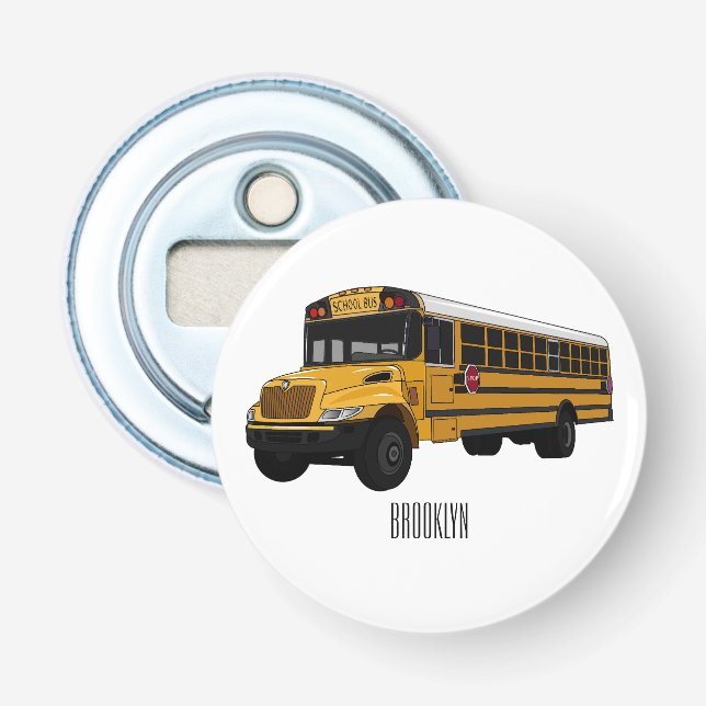 School bus cartoon illustration bottle opener (Front)