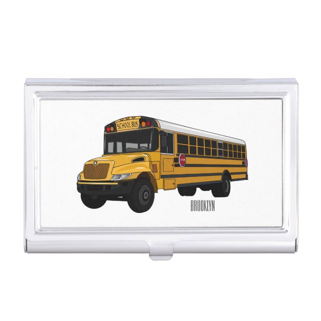 School bus cartoon illustration  business card case (Front)