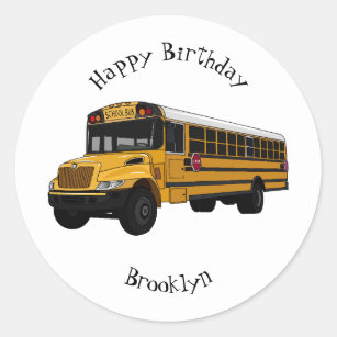 School bus cartoon illustration  classic round sticker