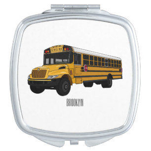 School bus cartoon illustration compact mirror