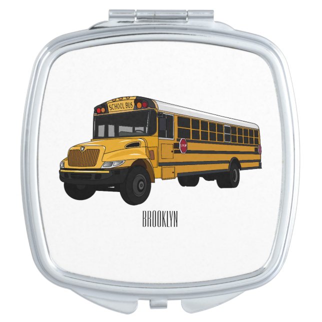 School bus cartoon illustration  compact mirror (Front)