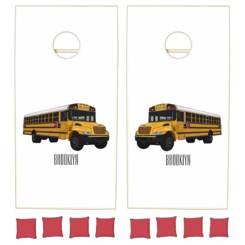 School bus cartoon illustration   cornhole set