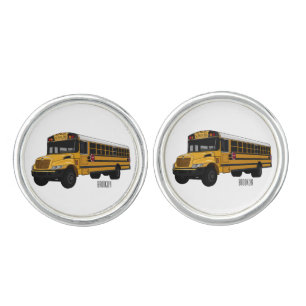 School bus cartoon illustration cufflinks