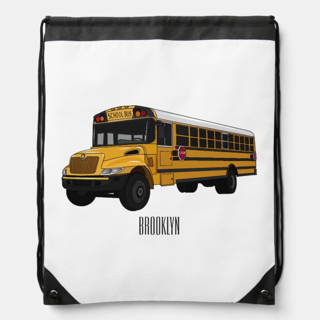 School bus cartoon illustration drawstring bag (Front)