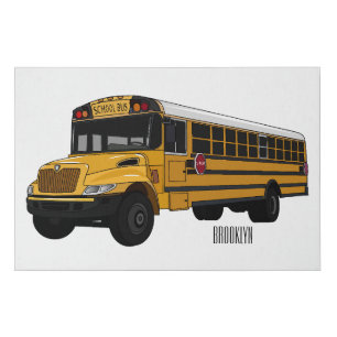 School bus cartoon illustration  faux canvas print