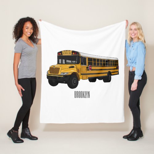 School bus cartoon illustration   fleece blanket