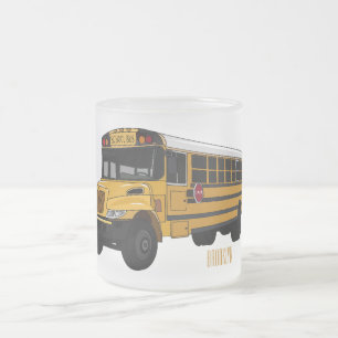 School bus cartoon illustration frosted glass coffee mug