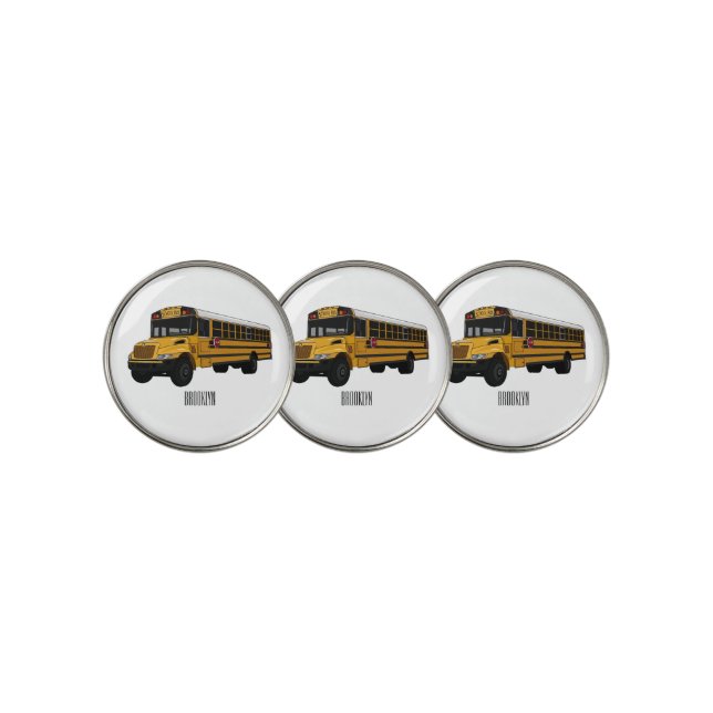 School bus cartoon illustration  golf ball marker (3 Up)