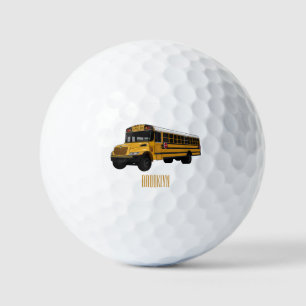 School bus cartoon illustration golf balls