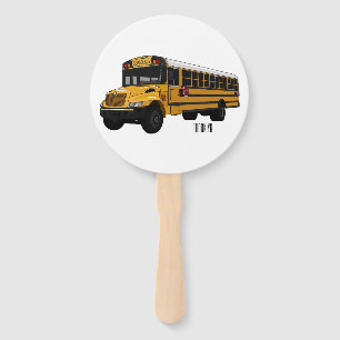 School bus cartoon illustration  hand fan