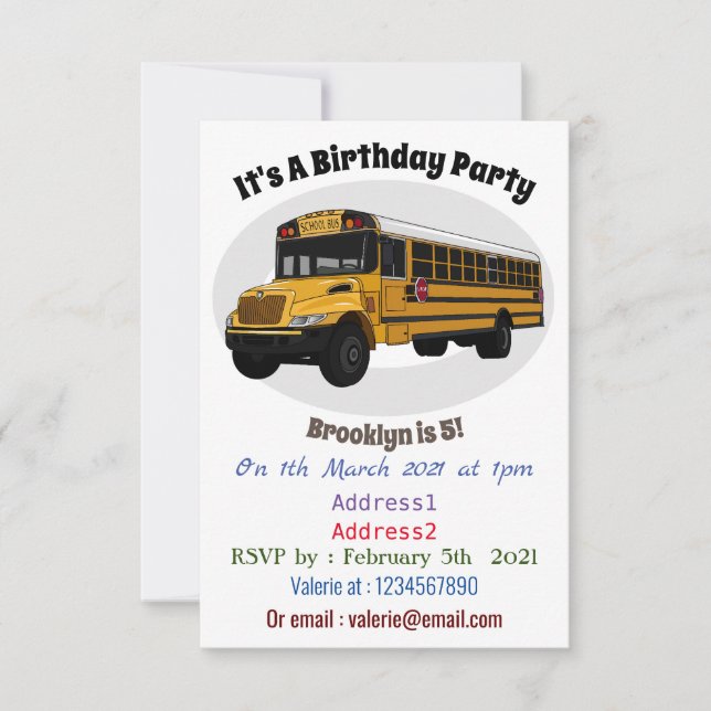 School bus cartoon illustration  invitation (Front)