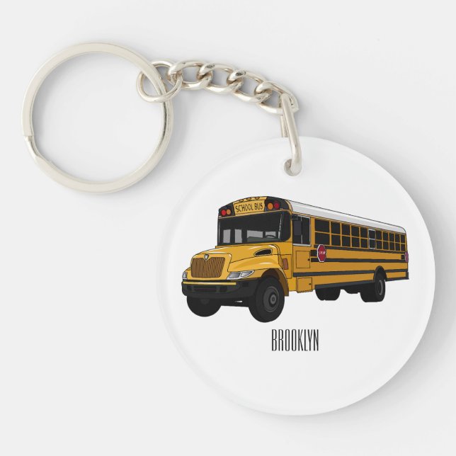 School bus cartoon illustration keychain (Front)