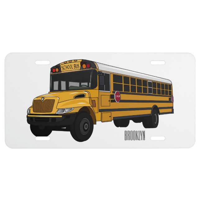 School bus cartoon illustration  license plate (Front)