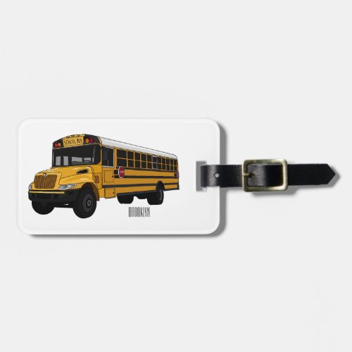 School bus cartoon illustration luggage tag