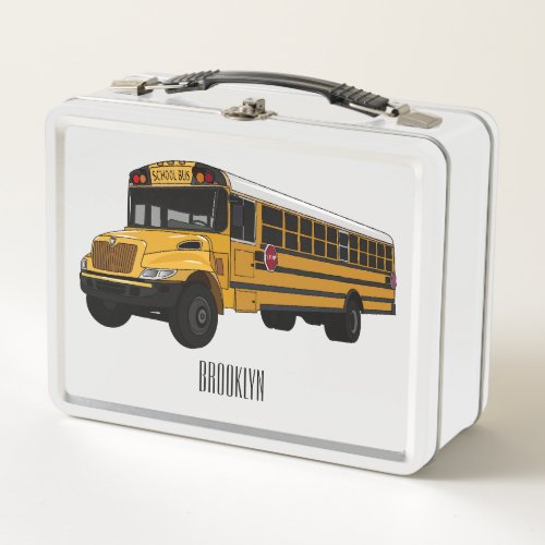 School bus cartoon illustration  metal lunch box