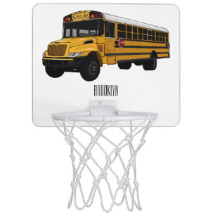 School bus cartoon illustration mini basketball hoop