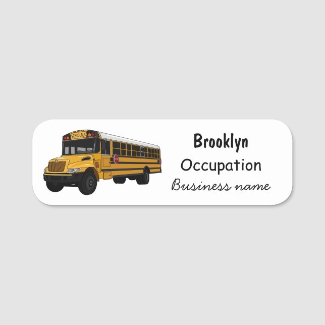 School bus cartoon illustration name tag (Front)