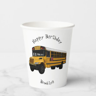 School bus cartoon illustration paper cups
