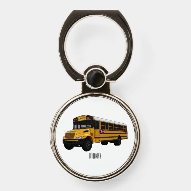 School bus cartoon illustration  phone ring stand (Front)