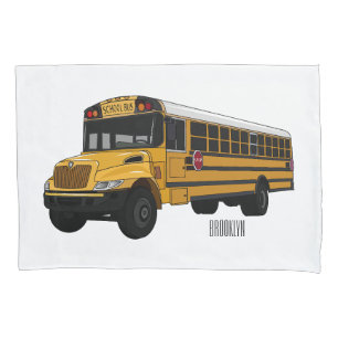 School bus cartoon illustration pillow case