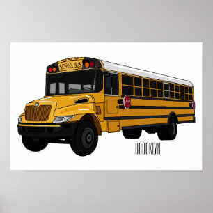 School bus cartoon illustration poster