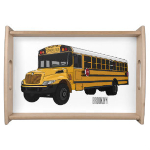 School bus cartoon illustration serving tray