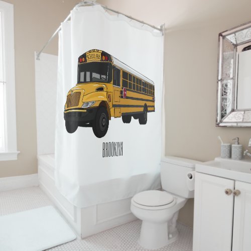 School bus cartoon illustration  shower curtain