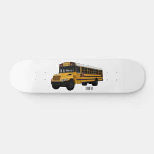 School bus cartoon illustration skateboard