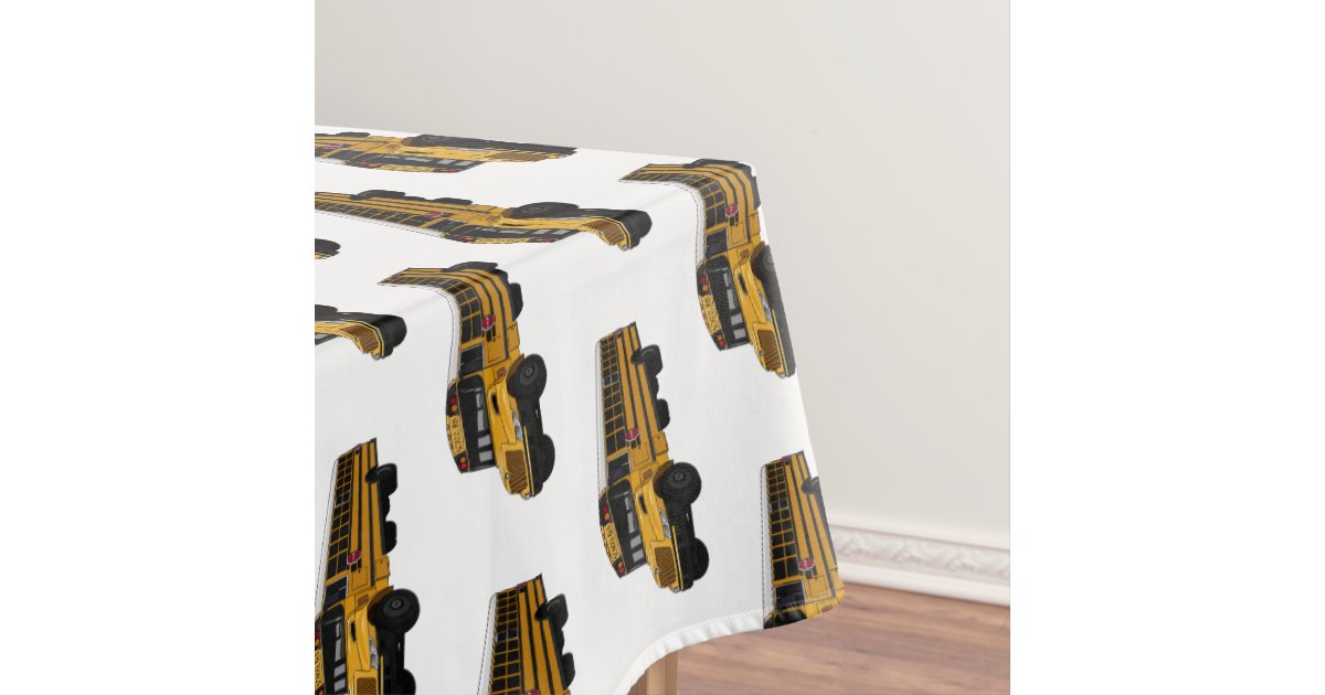 School bus cartoon illustration tablecloth Zazzle