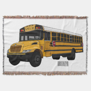 School bus cartoon illustration throw blanket