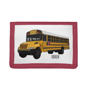 School bus cartoon illustration tri-fold wallet