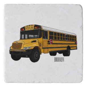 School bus cartoon illustration  trivet