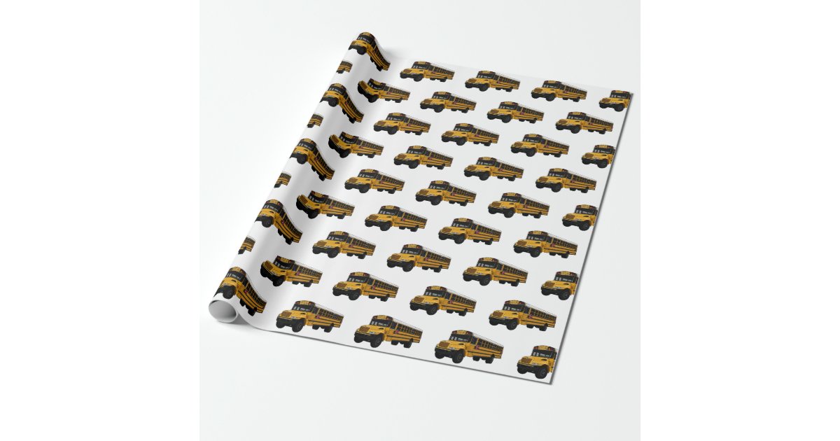 School bus cartoon illustration wrapping paper | Zazzle