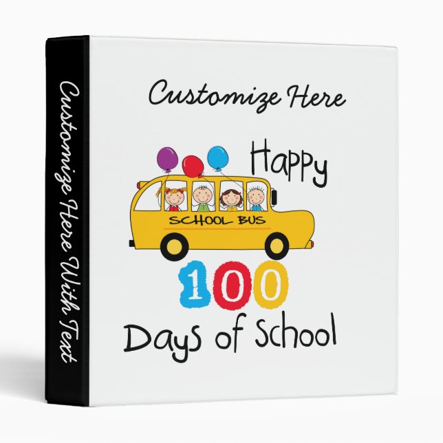 School Bus Celebrate 100 Days 3 Ring Binder (Front/Spine)