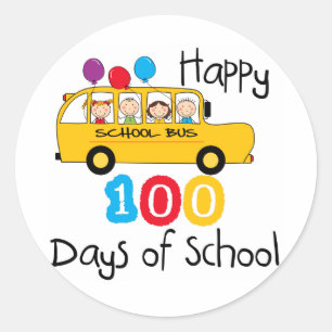 School Bus Celebrate 100 Days Classic Round Sticker