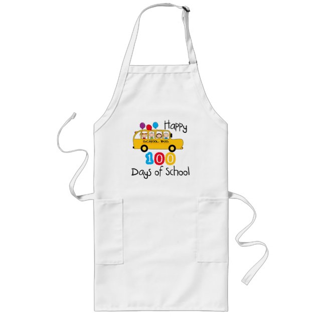 School Bus Celebrate 100 Days Long Apron (Front)