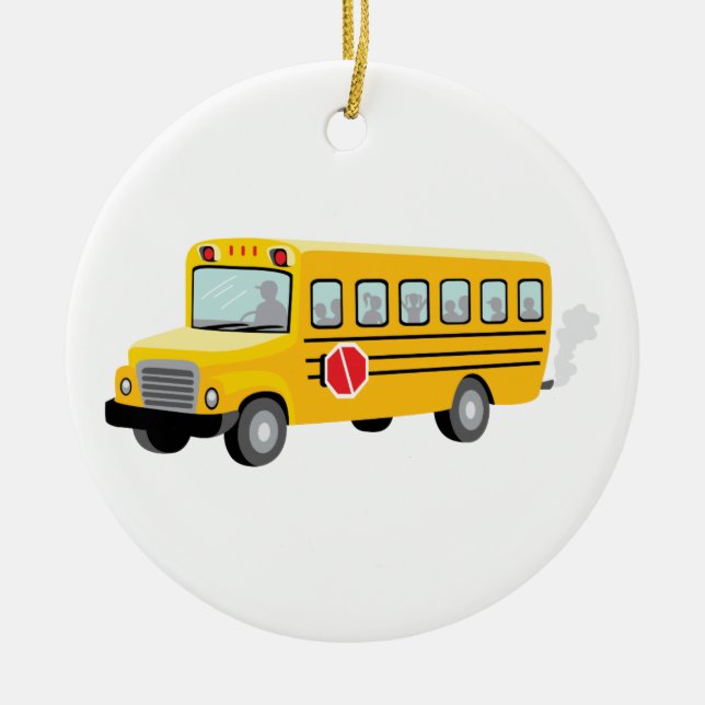 School Bus Ceramic Ornament (Front)