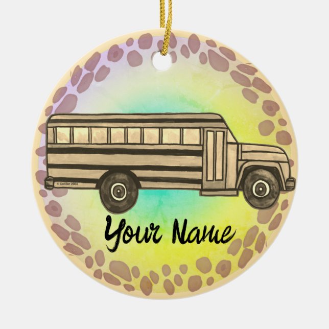 School Bus  Ceramic Ornament (Front)