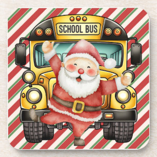 School Bus Christmas for Driver Beverage Coaster