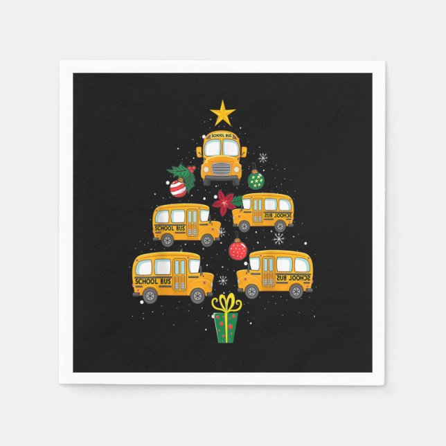 School Bus Christmas Tree Funny Boys Girls Kids Xm Napkins (Front)