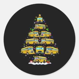 School Bus Christmas Tree Lights Bus Driver Xmas P Classic Round Sticker