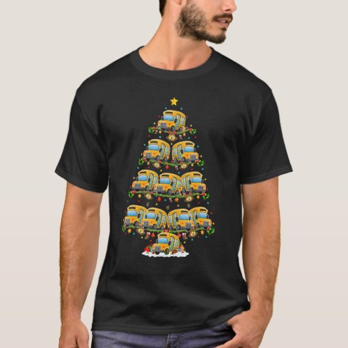 School Bus Christmas Tree Lights  Santa School Bus T_Shirt