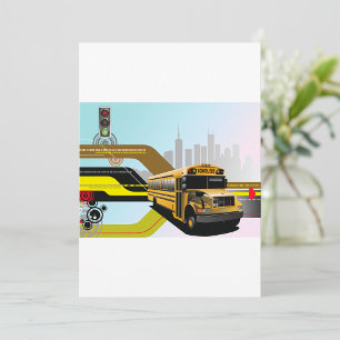 School Bus City Scene Invitation