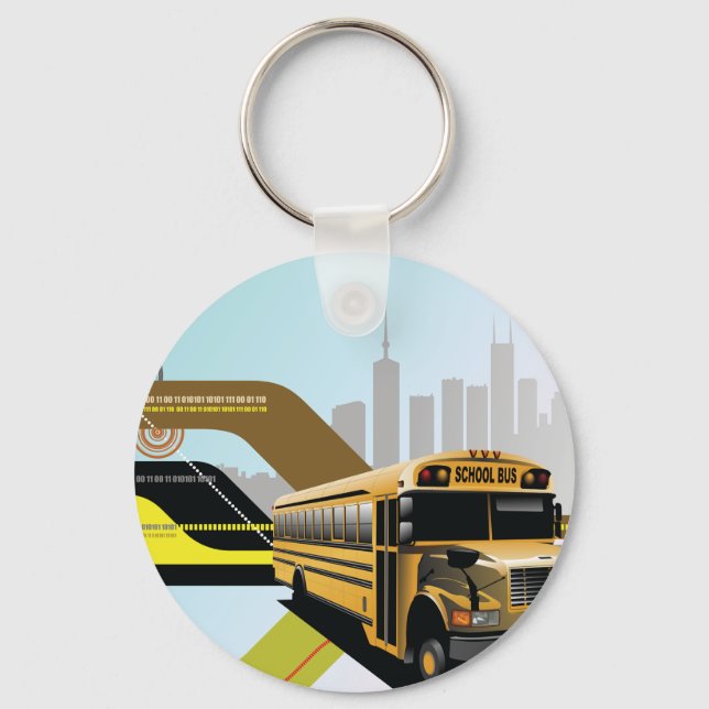 School Bus City Scene Keychain (Front)