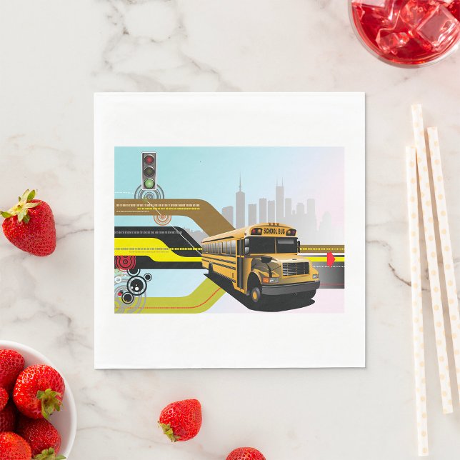 School Bus City Scene Napkins (Creator Uploaded)