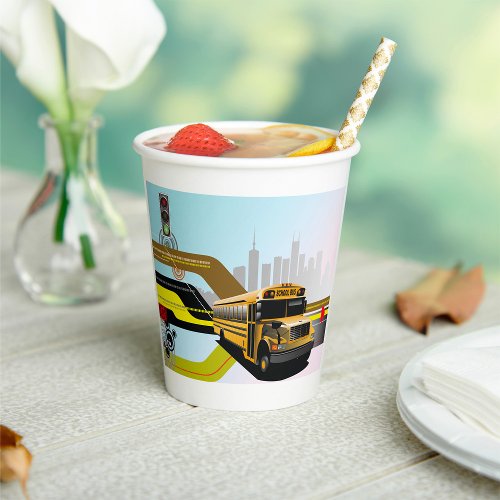 School Bus City Scene Paper Cups