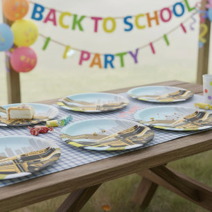 School Bus City Scene Paper Plates