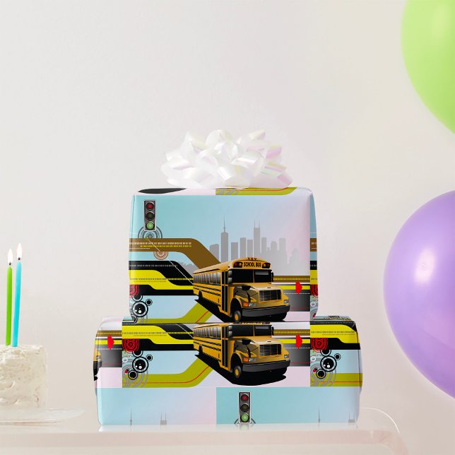School Bus City Scene Wrapping Paper (Creator Uploaded)